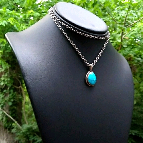Signed Native American Turquoise Sterling PENDANT - VINTAGE - Picture 3 of 16